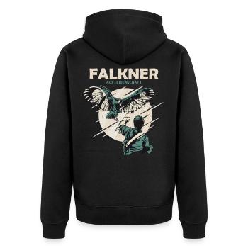 Falkner aus Leidenschaft - Unisex Premium Bio Zip Hoodie - Schwarz - Hinten - Nico (187cm)