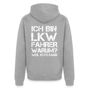 Trucker - Unisex Premium Bio Zip Hoodie - Grau meliert - Hinten - Nico (187cm)
