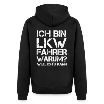 Trucker - Unisex Premium Bio Zip Hoodie - Schwarz - Hinten - Nico (187cm)