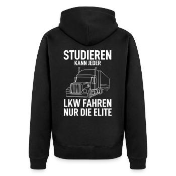 Studieren Kann Jeder LKW Fahren Nur Die Elite - Unisex Premium Bio Zip Hoodie - Schwarz - Hinten - Nico (187cm)