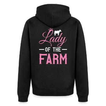Lady Farmer Landwirtin - Unisex Premium Bio Zip Hoodie - Schwarz - Hinten - Nico (187cm)
