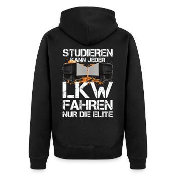 Studieren Kann Jeder LKW Fahren Nur Die Elite - Unisex Premium Bio Zip Hoodie - Schwarz - Hinten - Nico (187cm)