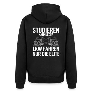 Studieren Kann Jeder LKW Fahren Nur Die Elite - Unisex Premium Bio Zip Hoodie - Schwarz - Hinten - Nico (187cm)