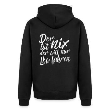 Lkw-Fahrer - Unisex Premium Bio Zip Hoodie - Schwarz - Hinten - Nico (187cm)