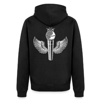 Mikrofon Musik Flügel Musiker Symbol - Unisex Premium Bio Zip Hoodie - Schwarz - Hinten - Nico (187cm)
