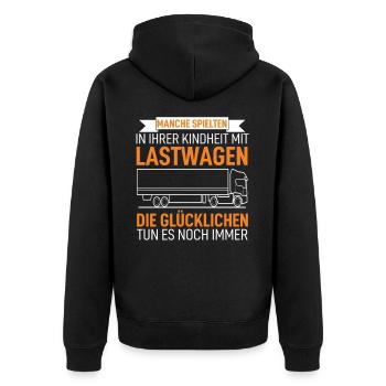 Lkw-Fahrer - Unisex Premium Bio Zip Hoodie - Schwarz - Hinten - Nico (187cm)