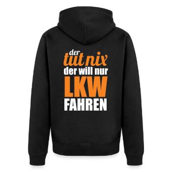 Lkw-Fahrer - Unisex Premium Bio Zip Hoodie - Schwarz - Hinten - Nico (187cm)