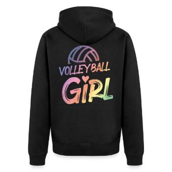 Volleyball Mädchen Herz Bunt - Unisex Premium Bio Zip Hoodie - Schwarz - Hinten - Nico (187cm)