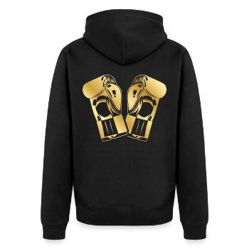 Boxhandschuhe Symbol Gold - Unisex Premium Bio Zip Hoodie - Schwarz - Hinten - Nico (187cm)