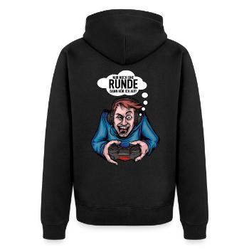 Zocken Nur Noch Eine Runde - Unisex Premium Bio Zip Hoodie - Schwarz - Hinten - Nico (187cm)