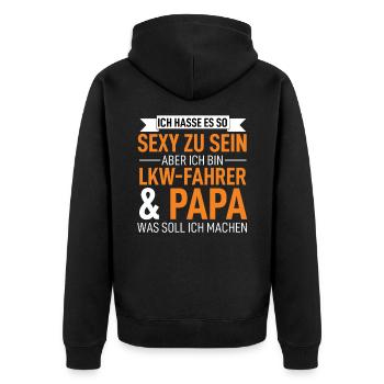 Lkw-Fahrer - Unisex Premium Bio Zip Hoodie - Schwarz - Hinten - Nico (187cm)