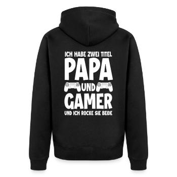 Papa & Gamer - Unisex Premium Bio Zip Hoodie - Schwarz - Hinten - Nico (187cm)