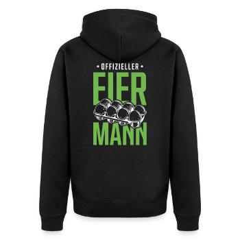 Offizieller Eiermann Eier - Unisex Premium Bio Zip Hoodie - Schwarz - Hinten - Nico (187cm)