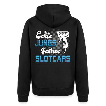 Slotcars Slotracing Echte Jungs Slotcar - Unisex Premium Bio Zip Hoodie - Schwarz - Hinten - Nico (187cm)
