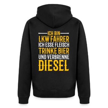 Trucker - Unisex Premium Bio Zip Hoodie - Schwarz - Hinten - Nico (187cm)