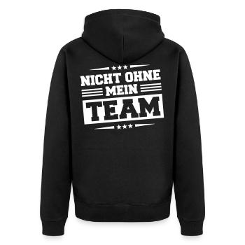 Nicht Ohne Mein Team - Unisex Premium Bio Zip Hoodie - Schwarz - Hinten - Nico (187cm)