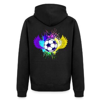 Fussball Logo Wappen Krone Bunt - Unisex Premium Bio Zip Hoodie - Schwarz - Hinten - Nico (187cm)