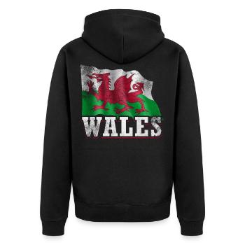 Wales Flagge - Unisex Premium Bio Zip Hoodie - Schwarz - Hinten - Nico (187cm)