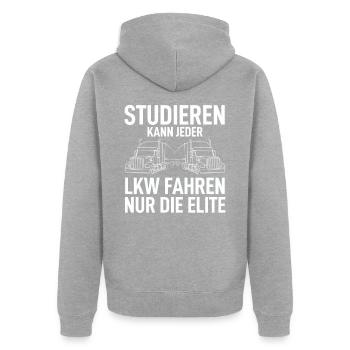 LKW-Fahrer - Unisex Premium Bio Zip Hoodie - Grau meliert - Hinten - Nico (187cm)
