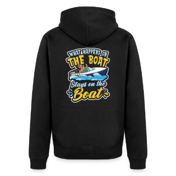 Kapitän, was auf dem Boot passiert, bleibt auf dem Boot - Unisex Premium Bio Zip Hoodie - Schwarz - Hinten - Nico (187cm)
