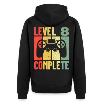 Geburtstag Gaming Gamer Zocker Level 8 Complete - Unisex Premium Bio Zip Hoodie - Schwarz - Hinten - Nico (187cm)