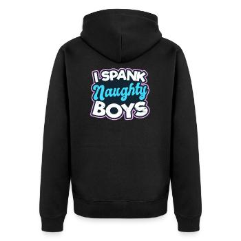 Gay Daddy I Spank Naughty Boys - Unisex Premium Bio Zip Hoodie - Schwarz - Hinten - Nico (187cm)