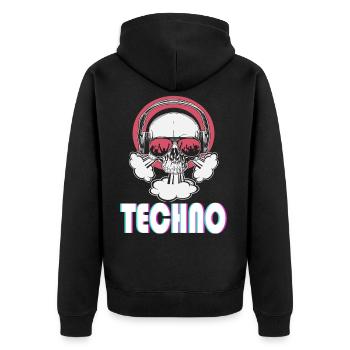 Techno music Totenkopf mit Sonnenbrille - Unisex Premium Bio Zip Hoodie - Schwarz - Hinten - Nico (187cm)