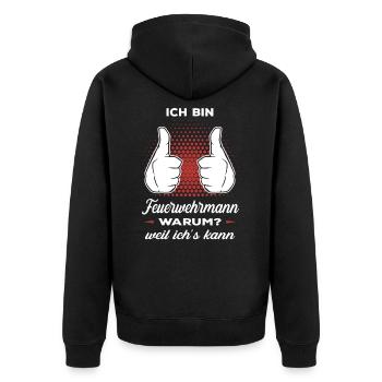 Feuerwehr Geschenk Feuerwehrmann ehrenamtlich - Unisex Premium Bio Zip Hoodie - Schwarz - Hinten - Nico (187cm)
