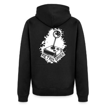 Retro Gamer Joystick - Unisex Premium Organic Zip Hoodie - black - Back - Nico (187cm)