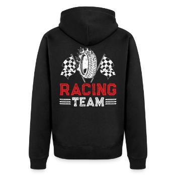 Racing Team Reifen - Unisex Premium Bio Zip Hoodie - Schwarz - Hinten - Nico (187cm)