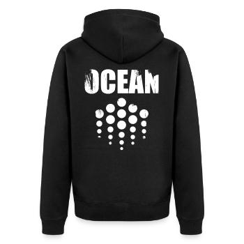 Crypto Cryptocurrency Zeichen Ocean Geschenkidee - Unisex Premium Bio Zip Hoodie - Schwarz - Hinten - Nico (187cm)