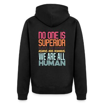 Stop Asian Hate Anti-Gewalt Amerikanischer Rassism - Unisex Premium Bio Zip Hoodie - Schwarz - Hinten - Nico (187cm)