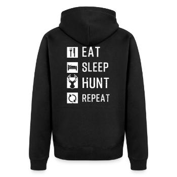 Jäger Essen Schlaf Jagd wiederholen - Unisex Premium Bio Zip Hoodie - Schwarz - Hinten - Nico (187cm)