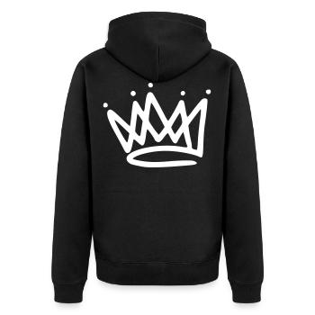 Emoji Krone Kronen Skizze weiß - Unisex Premium Bio Zip Hoodie - Schwarz - Hinten - Nico (187cm)