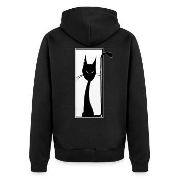 schwarze Katze, schwarzer Kater, lustig, gruselig - Unisex Premium Bio Zip Hoodie - Schwarz - Hinten - Nico (187cm)