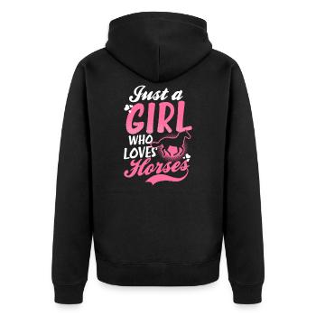 Reiten Mädchen, die Pferde liebt - Unisex Premium Bio Zip Hoodie - Schwarz - Hinten - Nico (187cm)
