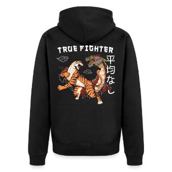 Vintage Drache Tiger 90s vintage Japan Kämpfer - Unisex Premium Bio Zip Hoodie - Schwarz - Hinten - Nico (187cm)