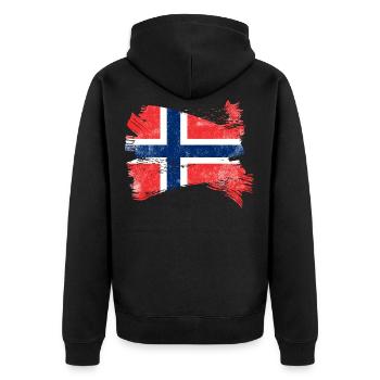 Norwegen Flagge - Unisex Premium Bio Zip Hoodie - Schwarz - Hinten - Nico (187cm)