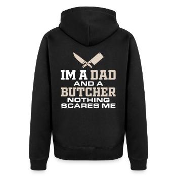 Butcher Dad Ich bin ein Vater und ein Metzger Nich - Unisex Premium Bio Zip Hoodie - Schwarz - Hinten - Nico (187cm)