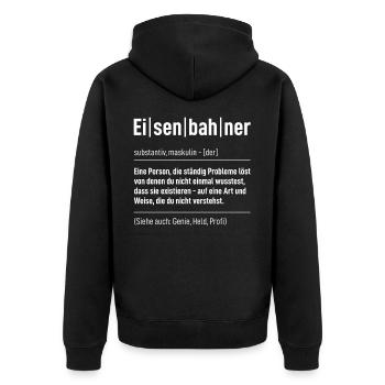 Eisenbahn - Unisex Premium Bio Zip Hoodie - Schwarz - Hinten - Nico (187cm)