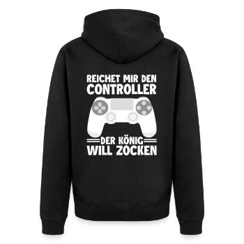 Gamer - Unisex Premium Bio Zip Hoodie - Schwarz - Hinten - Nico (187cm)