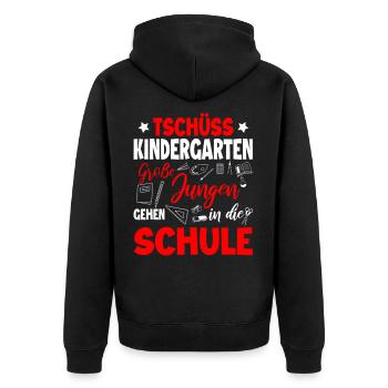 Schulanfang - Unisex Premium Bio Zip Hoodie - Schwarz - Hinten - Nico (187cm)