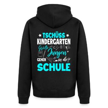Schulanfang - Unisex Premium Bio Zip Hoodie - Schwarz - Hinten - Nico (187cm)