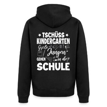 Schulanfang - Unisex Premium Bio Zip Hoodie - Schwarz - Hinten - Nico (187cm)