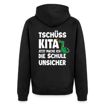 Schulanfang - Unisex Premium Bio Zip Hoodie - Schwarz - Hinten - Nico (187cm)