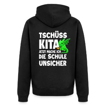 Schulanfang - Unisex Premium Bio Zip Hoodie - Schwarz - Hinten - Nico (187cm)