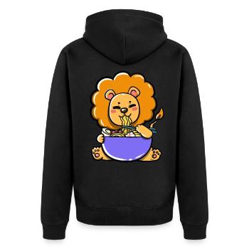 Süßer Löwe isst Ramen Suppe - Unisex Premium Bio Zip Hoodie - Schwarz - Hinten - Nico (187cm)