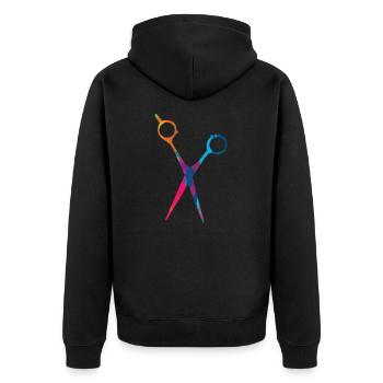 Friseur Friseurin Friseure Friseursalon Geschenk - Unisex Premium Bio Zip Hoodie - Schwarz - Hinten - Nico (187cm)