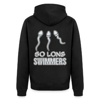 Funny Vasectomy As Long As Swimmers Humor Reception - Unisex Premium Organic Zip Hoodie - black - Back - Nico (187cm)