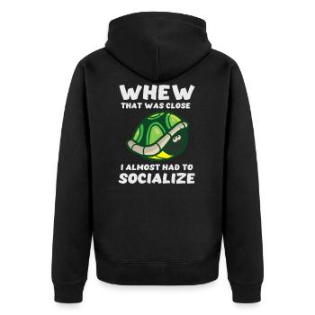 Lustige Schildkröte musste fast Kontakte knüpfen - Unisex Premium Bio Zip Hoodie - Schwarz - Hinten - Nico (187cm)